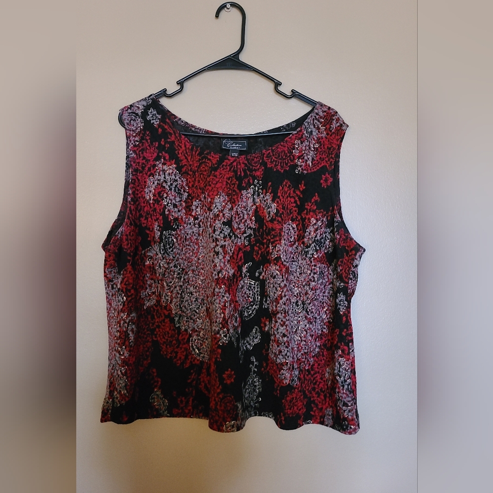 Dressbarn Collection Black Red Gold Sleeveless Lace Tank Top Womens Size 18/20